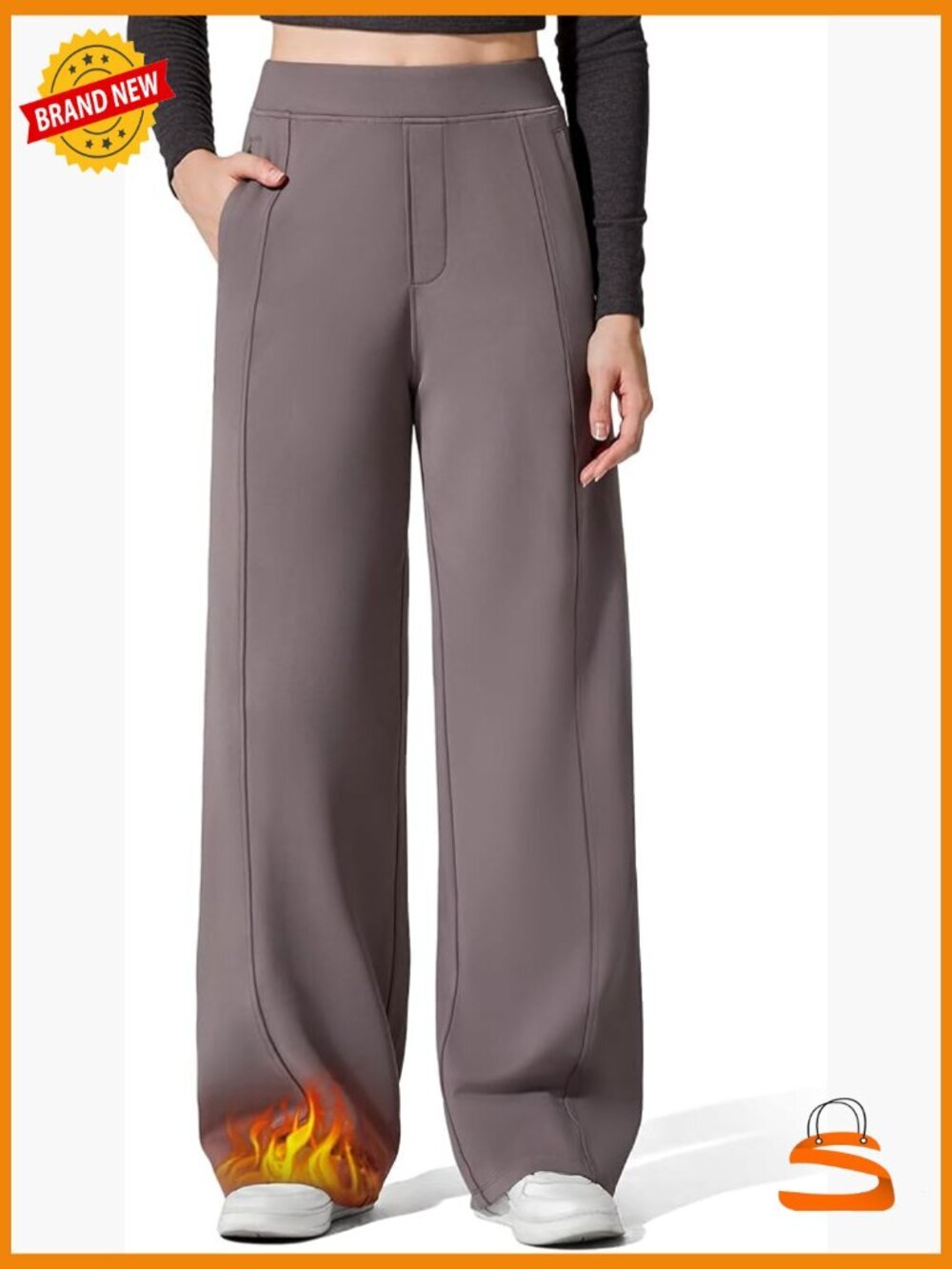 Women's Fleece Lined Wide Leg Sweatpants with Pockets High Waisted Casual